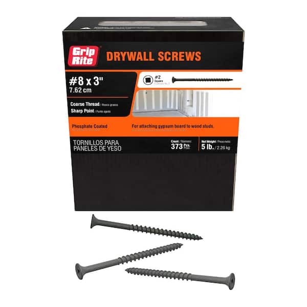 Grip-Rite #8 x 3 in. Square Drive Bugle Head Coarse Thread Drywall Screws 5 lb. Box
