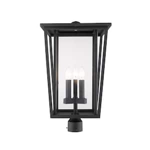 Seoul 3-Light Black 23.75 in. Aluminum Hardwired Outdoor Weather Resistant Post Light Round Fitter with No Bulb Included