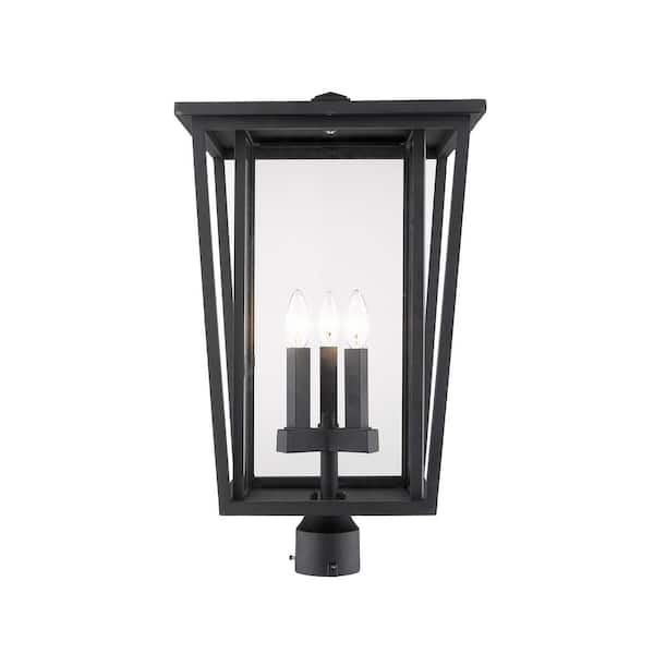 Unbranded Seoul 3-Light Black 23.75 in. Aluminum Hardwired Outdoor Weather Resistant Post Light Round Fitter with No Bulb Included