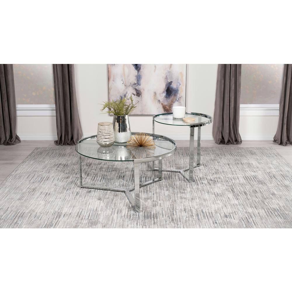 Delia Round Chrome and Glass Nesting Coffee Table Set