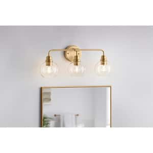 Florabelle 24 in. W 3-Light Vanity Light Antique Gold Clear Globe Glass Shades