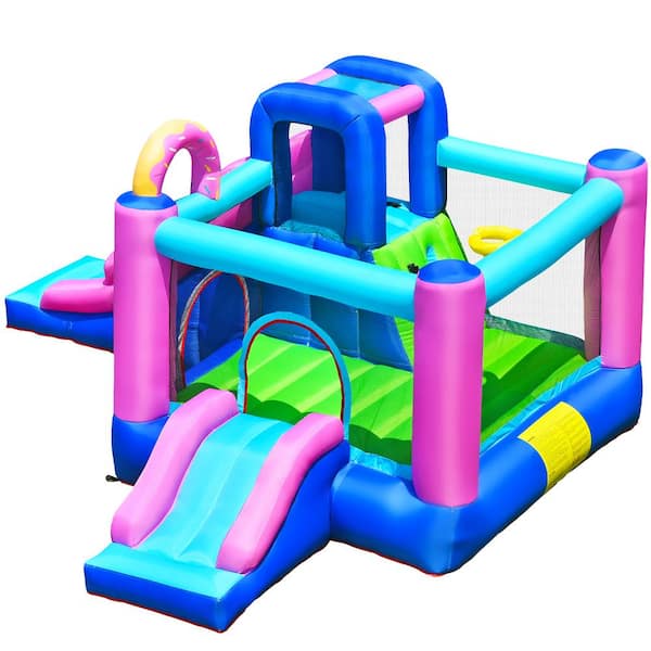 Costway Fabric Inflatable Bounce Castle Dual Slides Jumping Bouncer with Climbing Wall