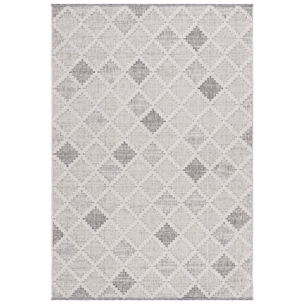 Global 9 ft. x 12 ft. Gray/Ivory Diamond High-Low Indoor/Outdoor Area Rug