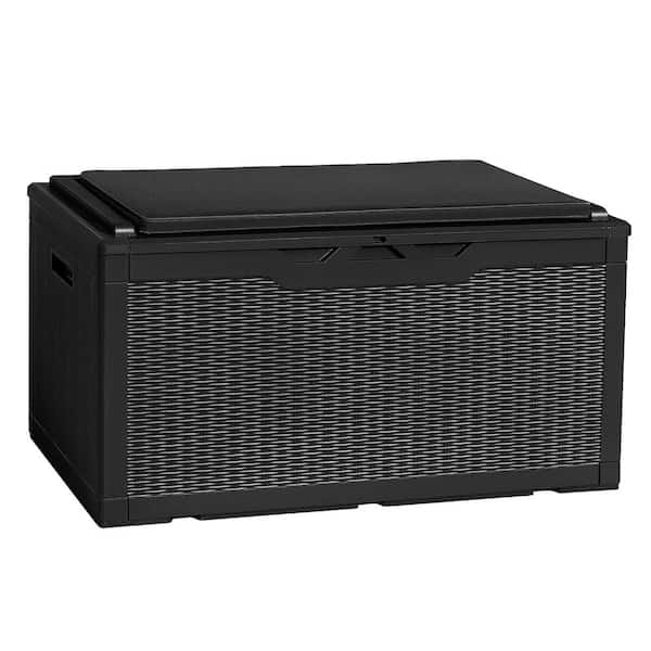 Unbranded 100 Gal. Large Black Waterproof Resin Deck Box with Cushion and Lockable Lid