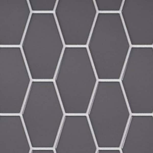 CRUZ BAY STUDIO Long Hex 2.83-3in. x3. 5-4in. Carbon Matte Glass Mesh-Mounted Mosaic Tile Sample