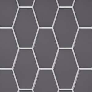 Long Hex 11 in. x 10.6 in. Carbon Matte Glass Mesh-Mounted Mosaic Tile (9.02 sq. ft./Case)