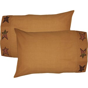 Stratton Dark Tan Red Orange Black Plaid Cotton Standard Pillowcase Set of 2