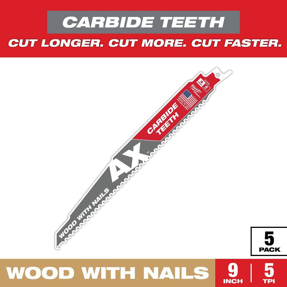 9 in. 5 TPI AX Carbide Teeth Demolition Nail-Embedded Wood Cutting SAWZALL Reciprocating Saw Blades (5-Pack) price history on PriceWatchPro