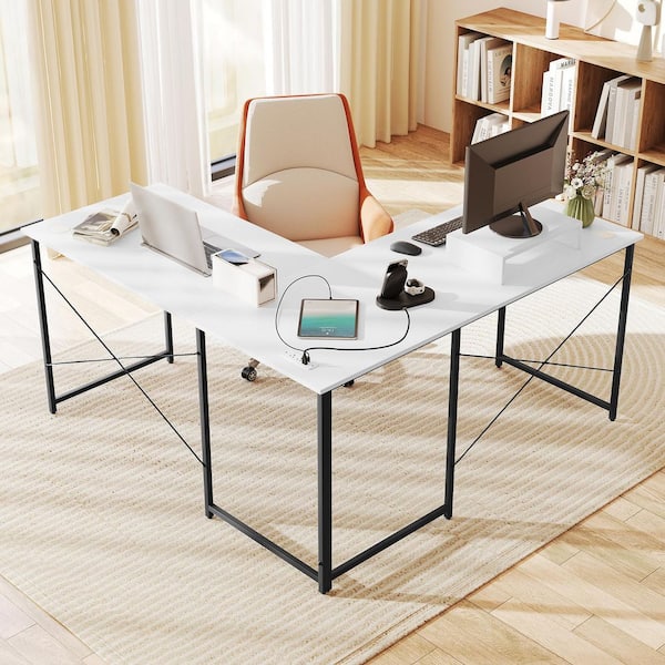 Gymax 95 in. L-Shaped Reversible Computer Desk 2-Person Long Table
