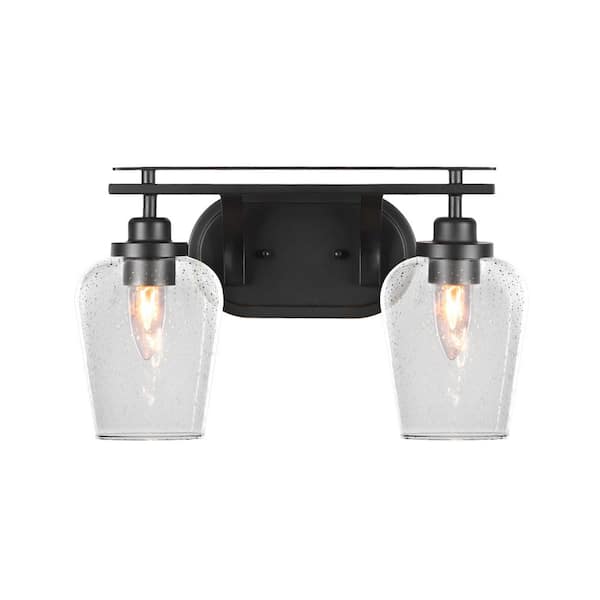 Unbranded Monroe 15.75 in. 2-Light Matte Black Vanity Light with 5 in. Clear Bubble Glass Shade No Bulbs Included
