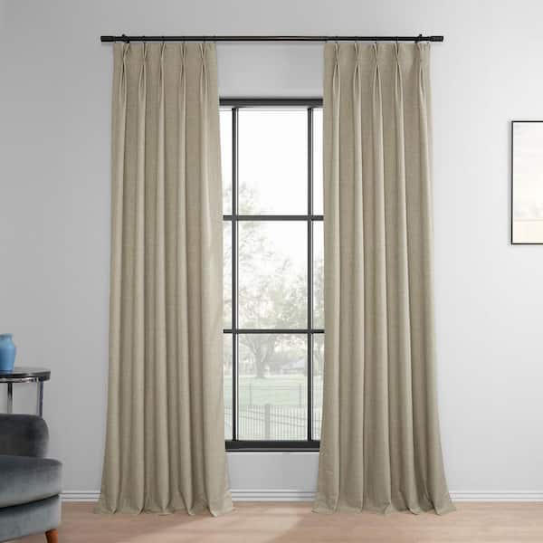 Exclusive Fabrics & Furnishings Light Beige Performance Linen Curtains Pleated 25 in. W x 96 in. L Pinch Pleat Hotel Blackout Curtains (Single Panel)