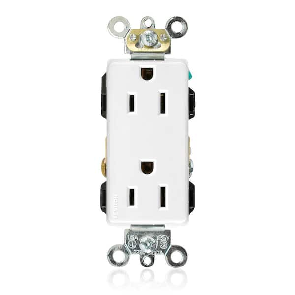 Leviton Decora Plus 15 Amp 125 V Industrial Grade Duplex Outlet/Receptacle, White (1-Pack) 16262-W