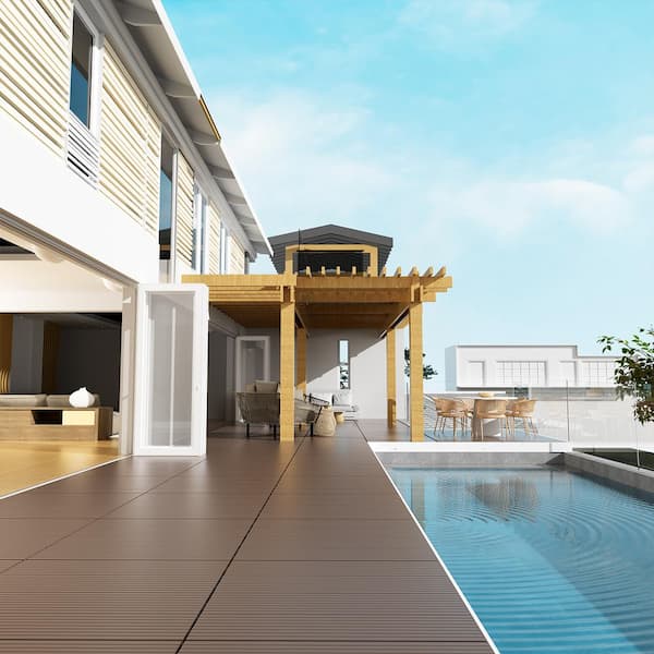 YOFE 1 ft. x 1 ft. All-Weather Waterproof Outdoor Plastic Interlocking Deck Tiles Garage Floor Tiles in Brown (44 Per Case)