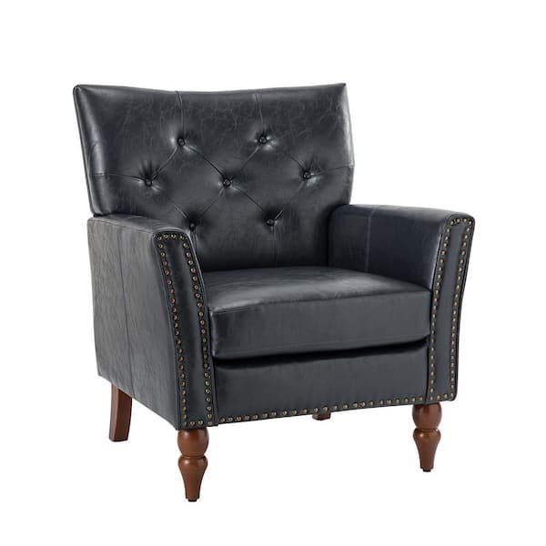 JAYDEN CREATION Enzio Navy Vegan Leather Armchair with Nailhead Trim