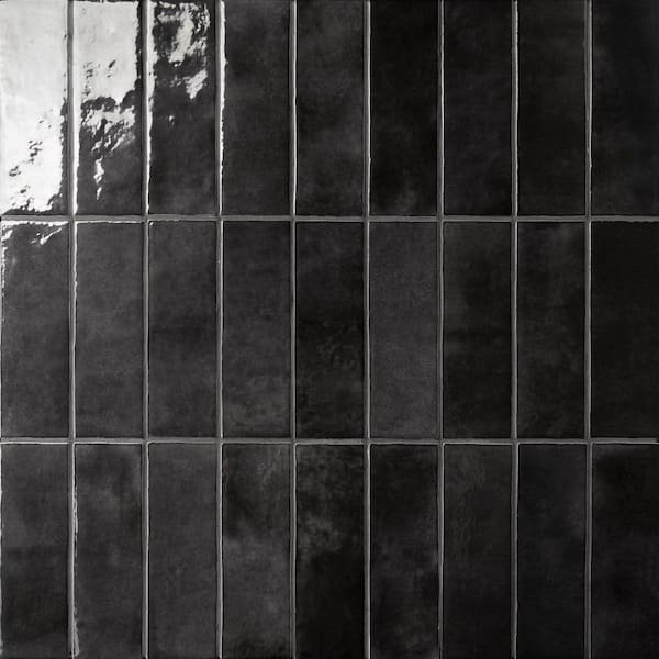 Cloe Subway Glossy Black 2.5 in. x 8 in. Handmade-Look Ceramic Wall Tile (10.64 sq. ft./Case)