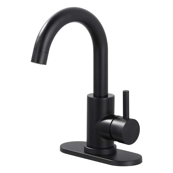 ARCORA Single Hole Single Handle Stainless Steel Bar Faucet with Swivel Spout and Deckplate in Matte Black