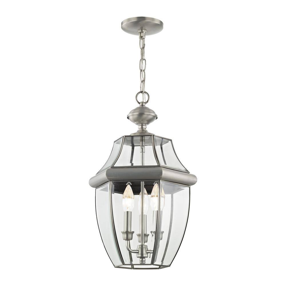 Monterey Brushed Nickel 3-Light Outdoor Pendant Lantern