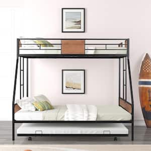 Black Metal Twin Over Full Bunk Bed with Trundle, Heavy-Duty Sturdy Metal