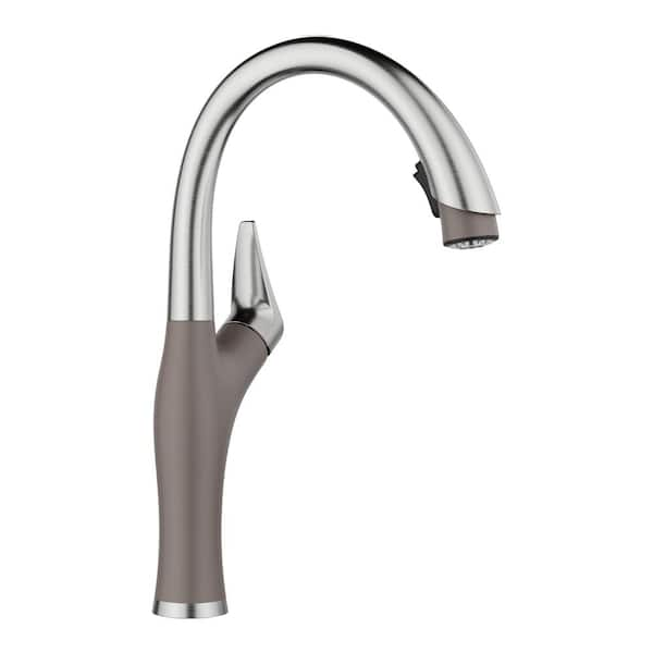 Blanco ARTONA Single Handle Pull Down Sprayer Kitchen Faucet In PVD   Pvd Steel Volcano Gray Blanco Pull Down Kitchen Faucets 443039 64 600 