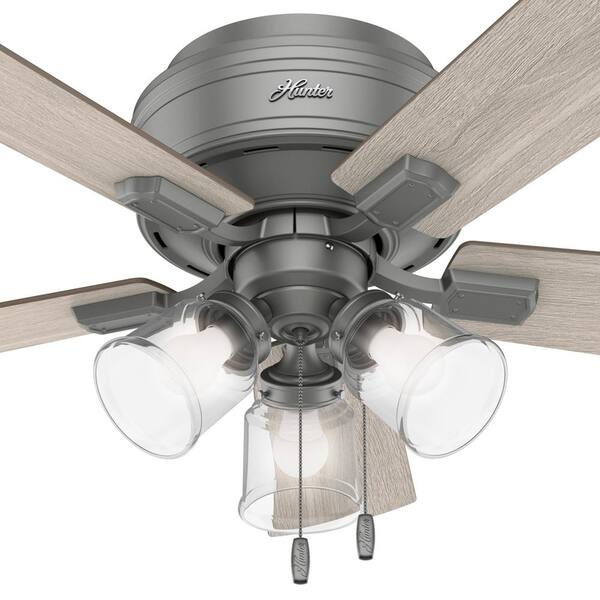 Hunter Crestfield 42 In Indoor Matte Silver Low Profile Ceiling Fan With Light Kit 51025 The Home Depot - Hunter Indoor Low Profile Ceiling Fan With Light