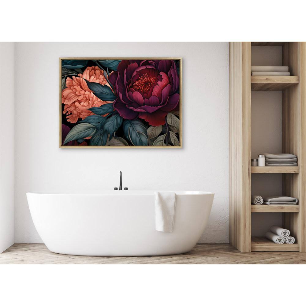 Dark Academia Floral Jewel Tones Canvas Print with Gold Frame