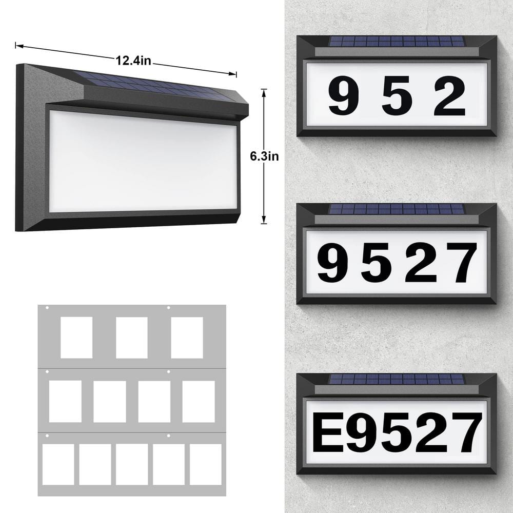 Black and White Solar-Powered LED Address Plaque