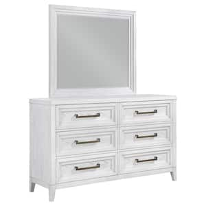 Marielle Distressed White 6-drawer 64 in. Dresser with Mirror