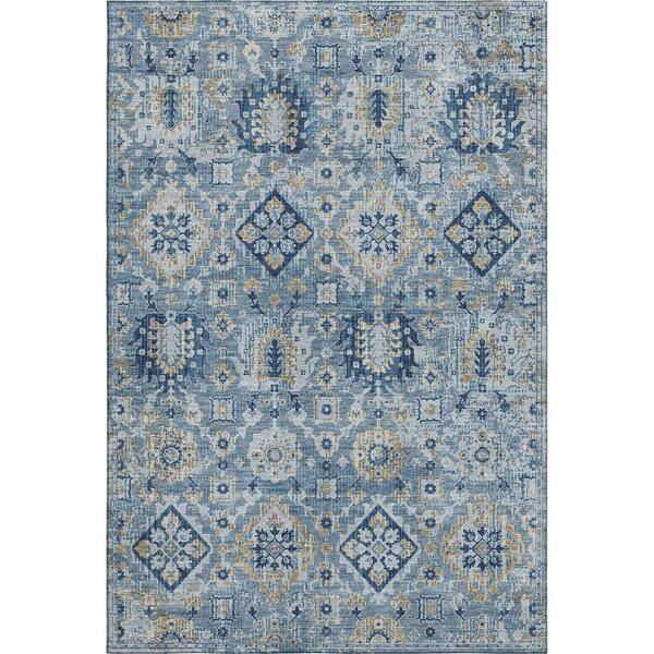Mayfield Premium Machine Washable Abstract AMF1998 Denim 5 ft. x 7 ft. 6 in. Area Rug