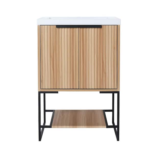 CASAINC 18.1 in. W x 23.6 in. D x 35 in. H Freestanding Bath Vanity in Brown with White Top With Resin Basin