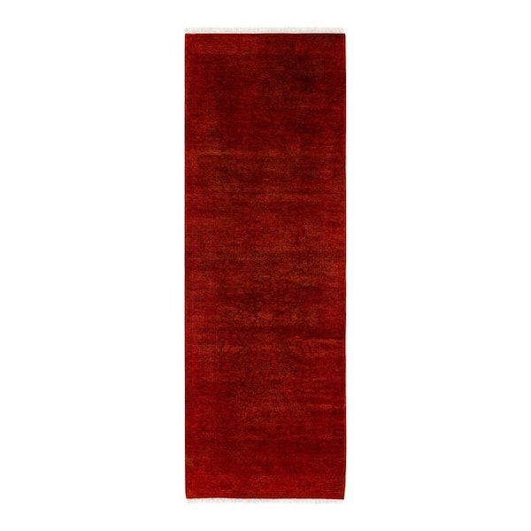 Overdyed Red 2 ft. 8 in. x 8 ft. 1 in. Wool Indoor Area Rug