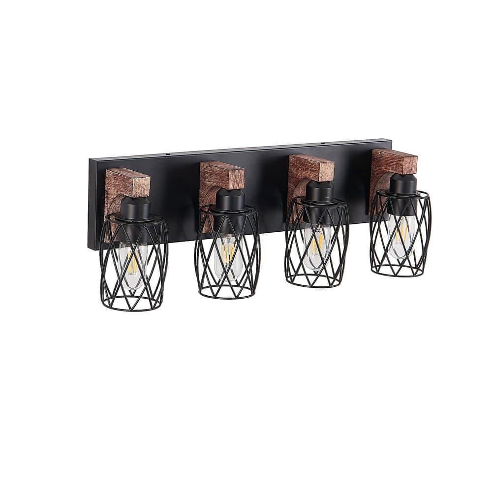 24 in. 4-Light Industrial Brown Vanity Light with Wooden Accents for Bathroom price history on PriceWatchPro