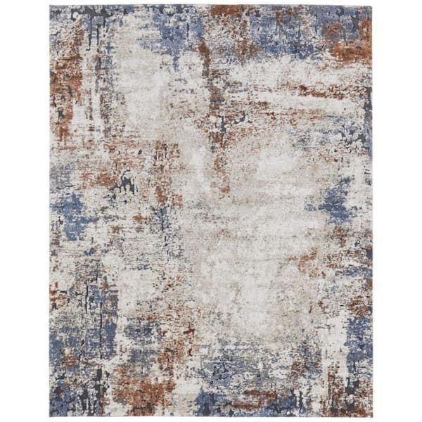 8 ft. x 10 ft. Blue, Gray, Brown Abstract Area Rug