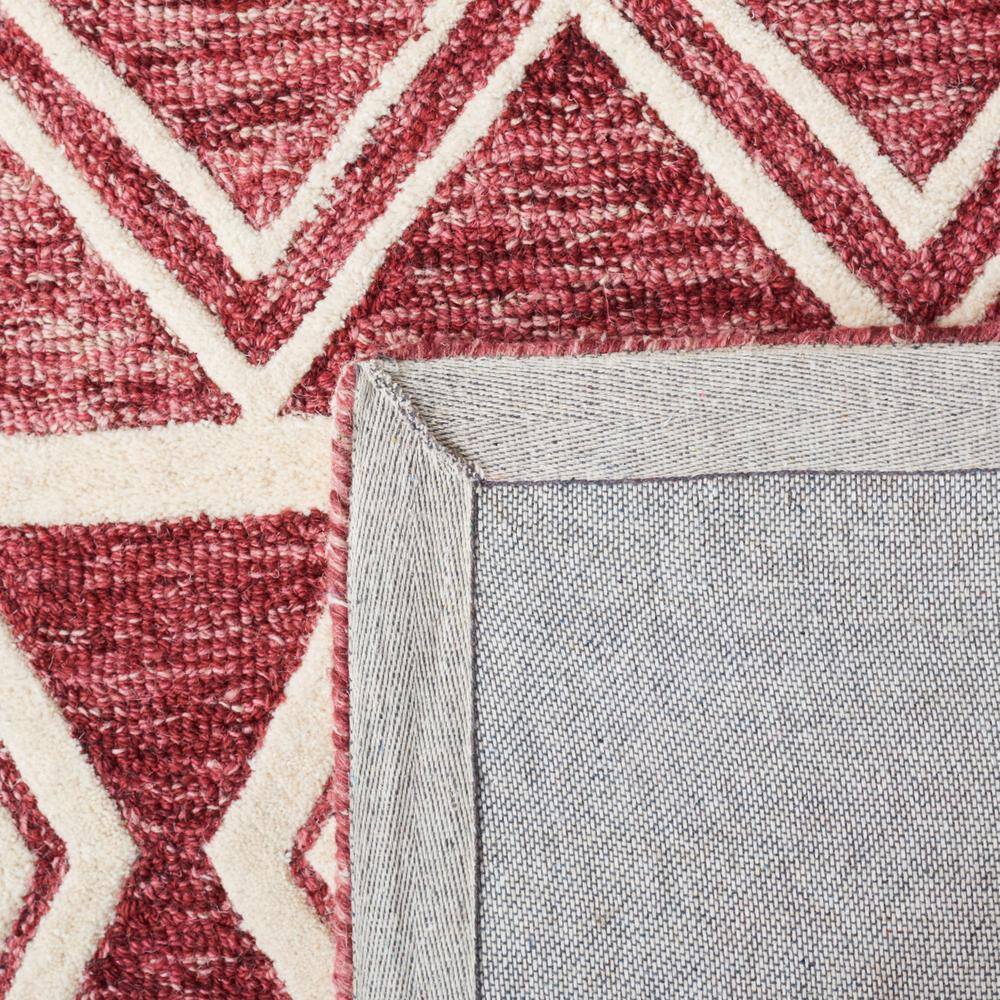 Handmade Red and Ivory Wool Abstract Round Rug, 6' x 6'