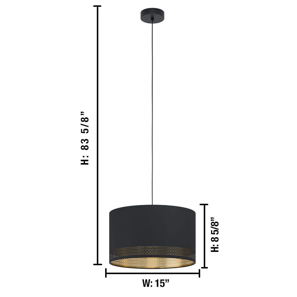 Esteperra Modern Black Drum Pendant Light with Gold Lining
