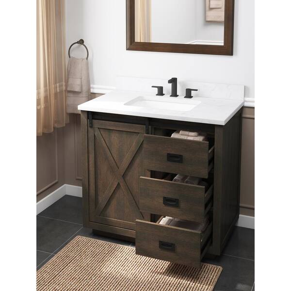 Vanity In Java With Ceramic Top, Chesswood 30 Inch Vanity Combo In Grey With Stone Top