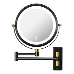 8 in. W x 8 in. H Bathroom Folding Makeup Mirror in Black Golden with Dimmable LED,1X/10 Magnification,2000mA Battery