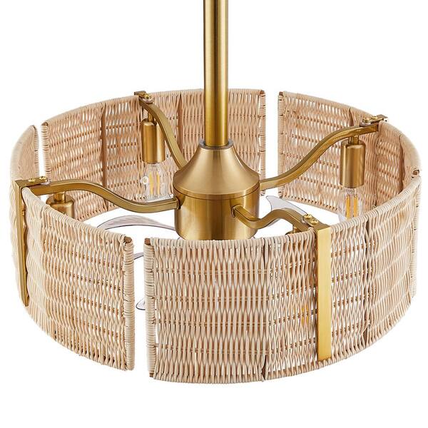 MLiAN 18.1 in. Copper Ratten Caged indoor Ceiling Fan with Light and Remote Control
