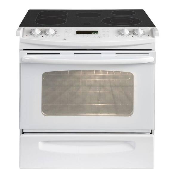 GE CleanDesign 4.1 cu. ft. Slide-In Electric Range with Self-Cleaning Convection Oven in White