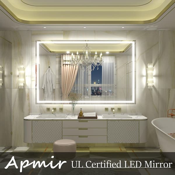 60in.W x38in.H Rectangular Frameless UL Certified Front and Back LED Anti-Fog Tempered Glass Wall Bathroom Vanity Mirror