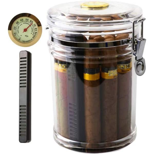Portable Acrylic Humidor Jar with Digital Hygrometer, Tall Design Storage Case Fit Long Cigar for 18 Cigars