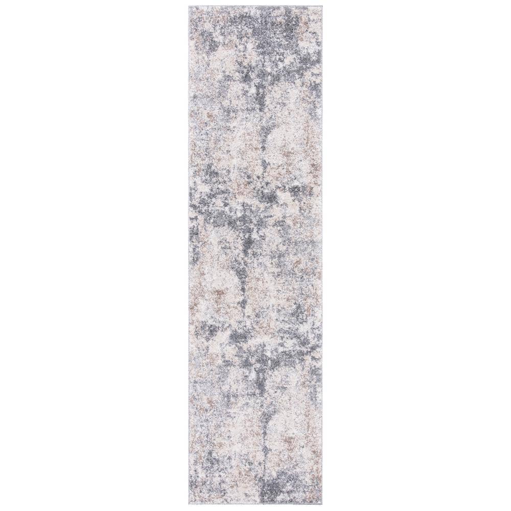 Abstract Elegance Light Grey Synthetic 2' x 8' Hand-Knotted Rug
