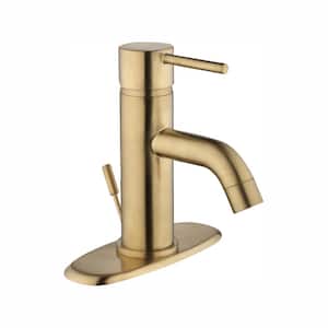 Modern Single Hole Single-Handle Low-Arc Bathroom Faucet in Matte Gold