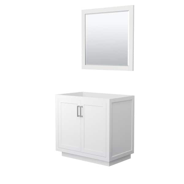 Wyndham Collection Miranda 35.25 in. W x 21.75 in. D Single Bath Vanity Cabinet Only with Mirror in White