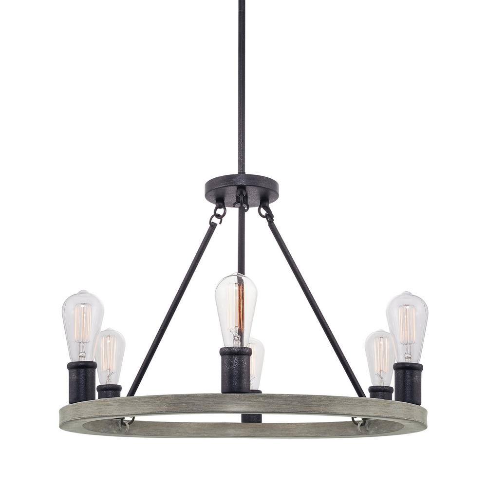 Kira Home Jericho 60-Watt 6-Light Gray Oak Wood Style Farmhouse ...