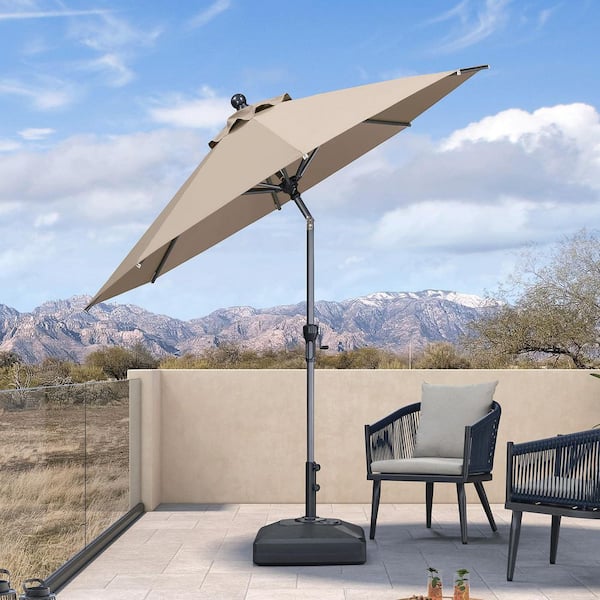 8 ft. Octagon Aluminum Auto-Tilt Outdoor Market Patio Umbrella in Taupe
