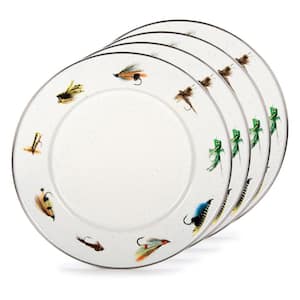 Fishing Fly 10.5 in. Enamelware Round Dinner Plates (Set of 4)