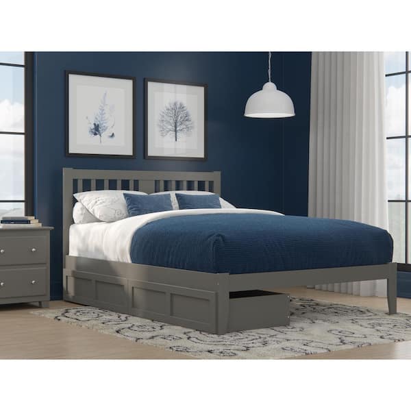 AFI Tahoe Grey Queen Solid Wood Storage Platform Bed with USB Turbo Charger and 2 Extra Long Drawers