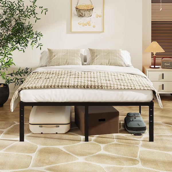 18 in. Black Metal Frame Queen Platform Bed No Box Spring Needed