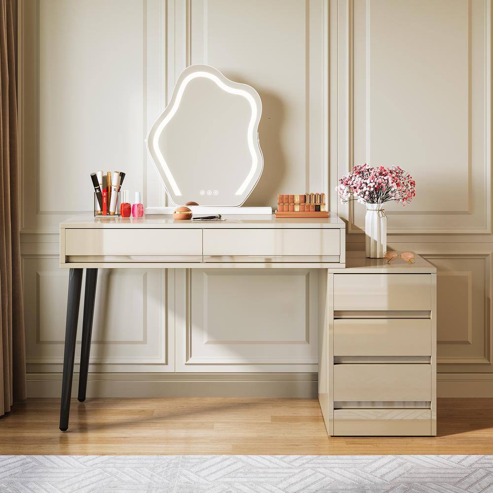 Ellie Sand Makeup Vanity Desk with Reversible 5-Drawers - thumbnail 5