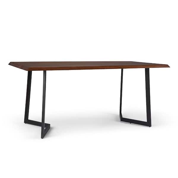 Simpli Home Watkins Solid Mango Wood 72 in. x 36 in. Rectangle Modern Industrial Dining Table with Inverted Metal Base in Dark Brown